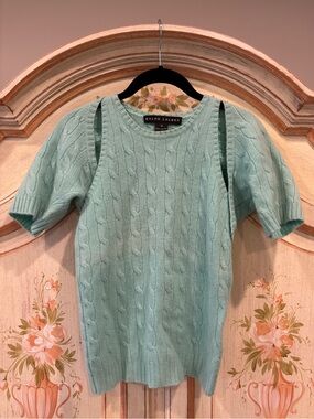 Y2K Ralph Lauren Black Label Cashmere Twin Set Aqua Blue Shrug and Tank M/L
